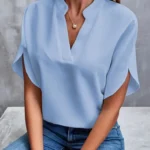 Summer Short-sleeved Chiffon Shirt New V-neck Shirt Women's Casual Versatile Clothing - Image 4