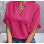 Summer Short-sleeved Chiffon Shirt New V-neck Shirt Women's Casual Versatile Clothing - Image 9