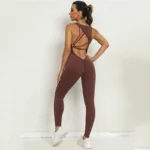 Yoga Jumpsuit V-shaped Back Design Sleeveless Fitness Running Sportswear Stretch Tights Pants For Womens Clothing - Image 4