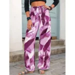 Fashion Drawstring Leaf Print Beach Pants Summer Casual Loose Wide Leg Straight Trousers Womens Clothing - Image 5