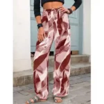 Fashion Drawstring Leaf Print Beach Pants Summer Casual Loose Wide Leg Straight Trousers Womens Clothing - Image 2